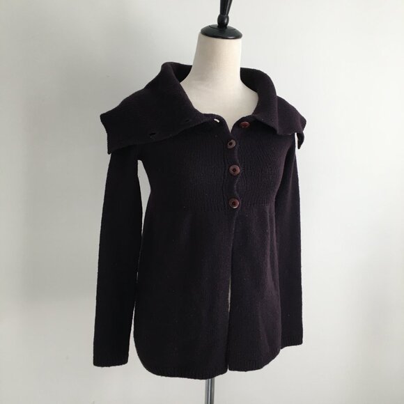 VINCE Long Sleeve Dark Purple Wool Blend Knit Wide Collar Button Cardigan - Picture 1 of 9